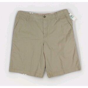 Mens IZOD‎ Seaside Poplin Flat Front Shorts Cedarwood Khaki Size 34W X 10.5L